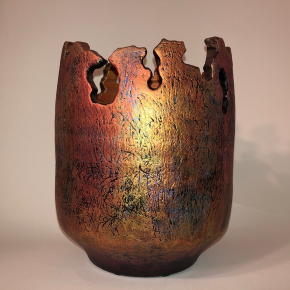 SOLD Copper Bronze Tom Krueger Raku Art Pottery - Picture 2 of 6